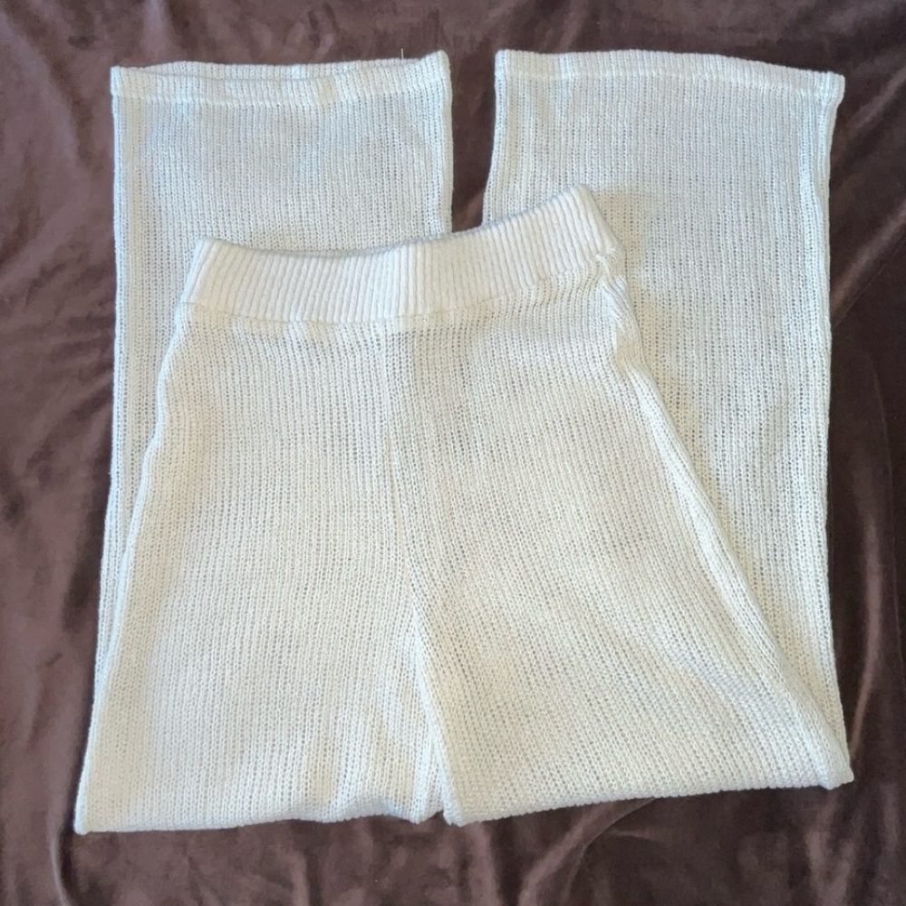 Free People Beachy High-Rise Ivory Color Wide-Leg Knit Pants SIZE XS
